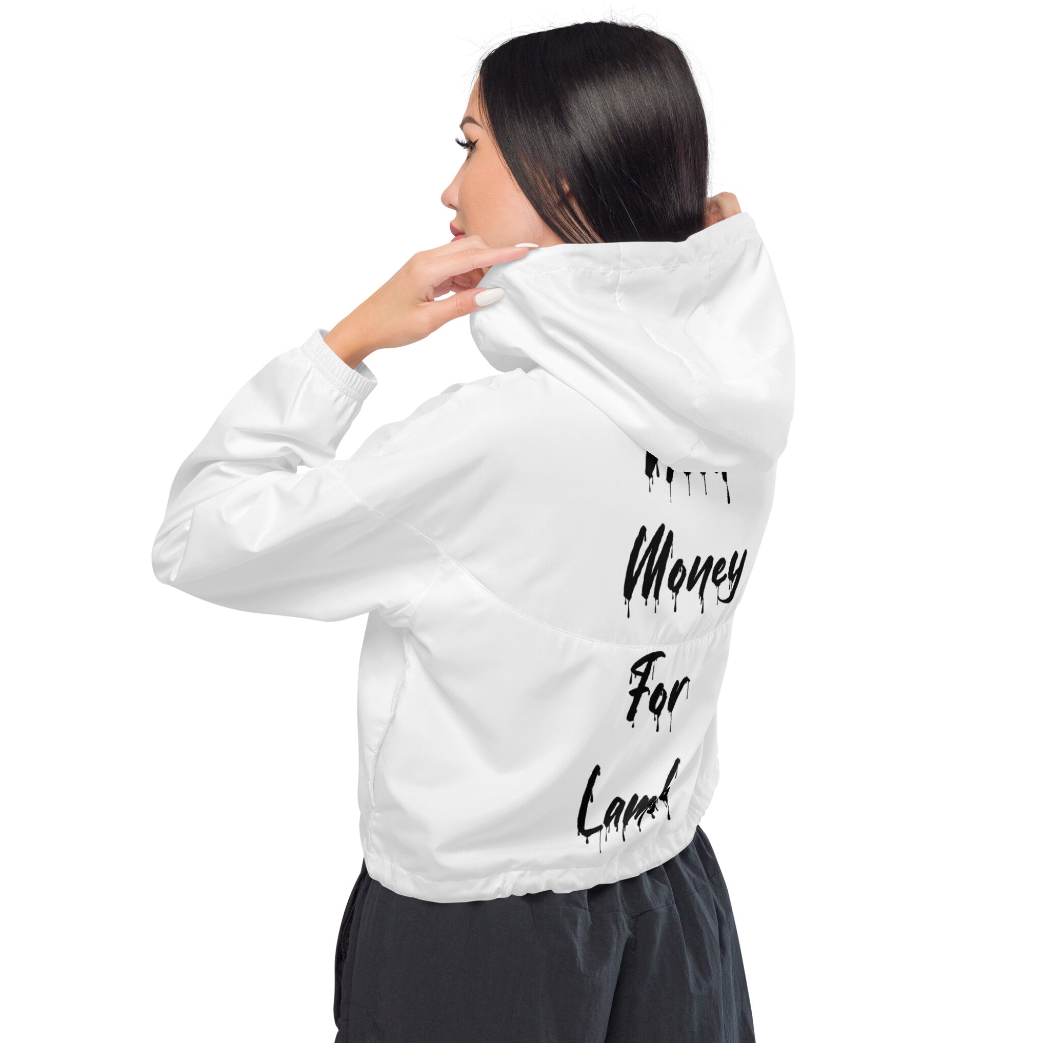 Need Money For Lambo Tane Women’s Cropped Windbreaker White