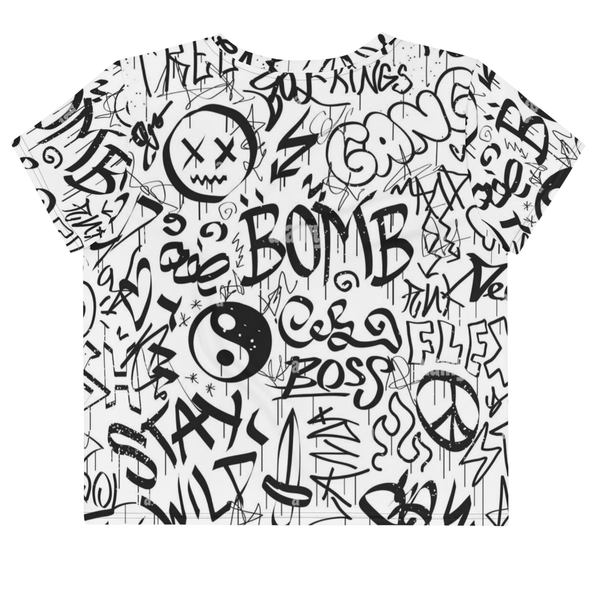 Designer Graffiti Tane Crop Tee White