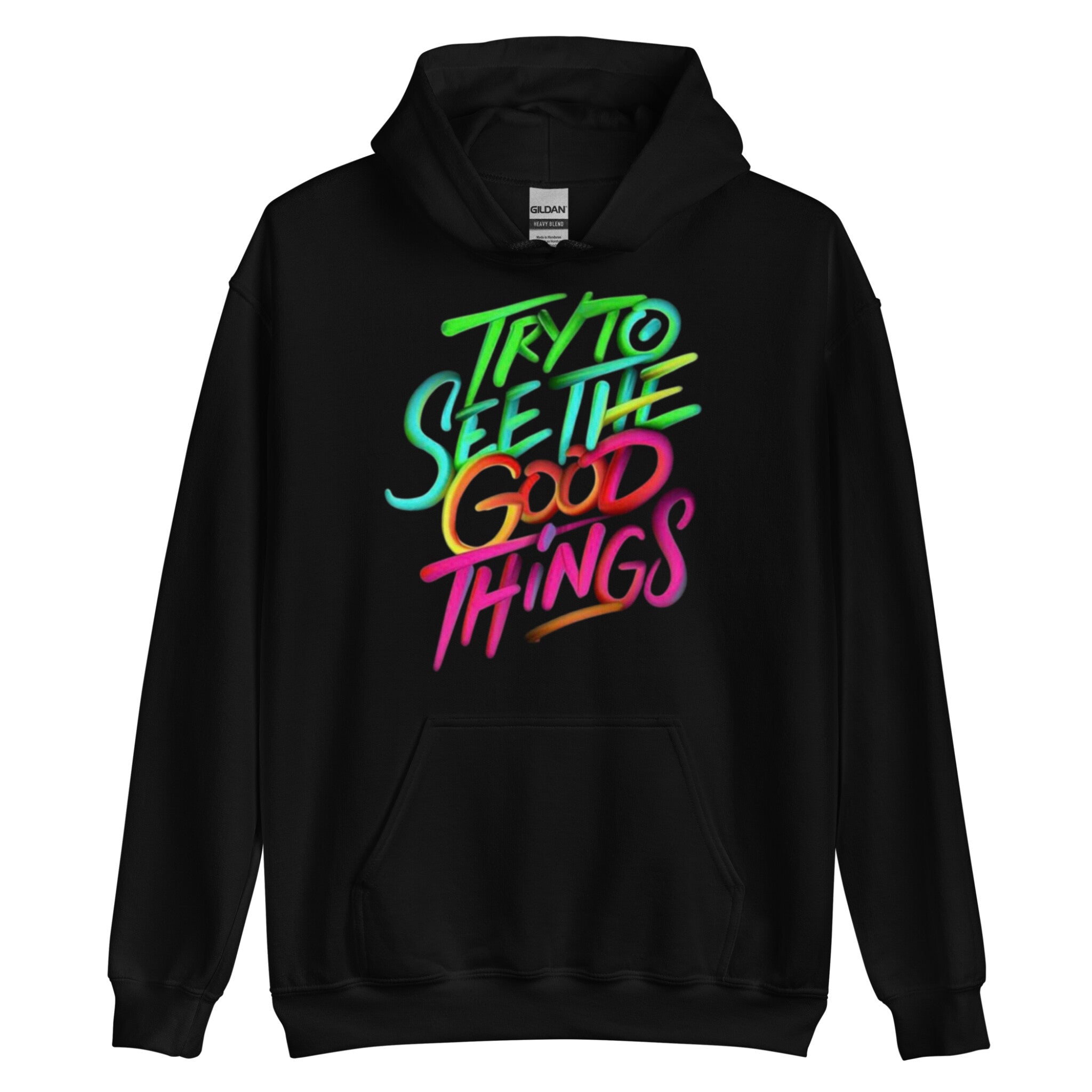 Try To See The Good Things Wink Smiley Tane Hoodie Black